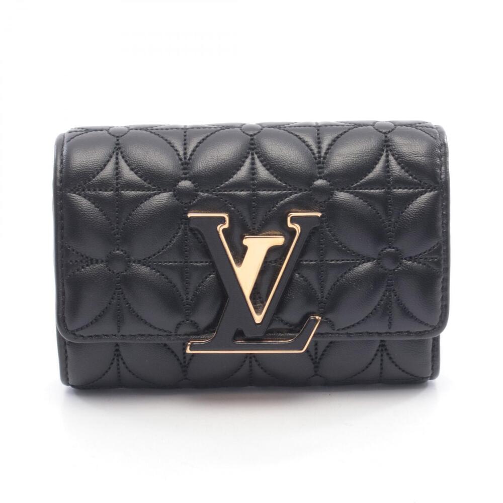 Louis Vuitton Portefeuille Capucines Flower Quilted Trifold Wallet Leather Black